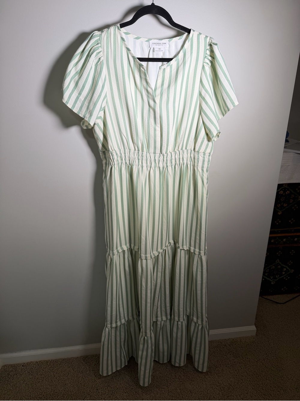 Chic Soul Maxi Dress 1X Ivory Green